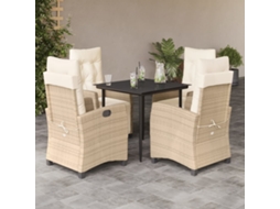 Vidaxl 5 Pcs Conjunto De Jantar P/ Jardim Com Almofadões Vime Pe Bege