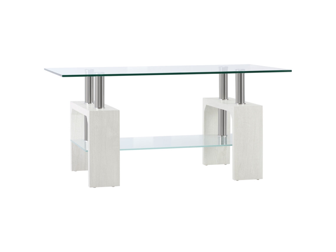 Mesa de Centro Moderna em Vidro e Madeira BTFORUS (90x50x42cm)
