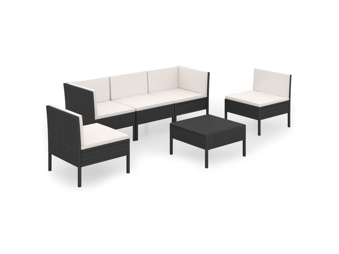 MAISON EXCLUSIVE Conjunto Lounge de Jardim 6 Pcs com Almofadões Vime Pe Preto