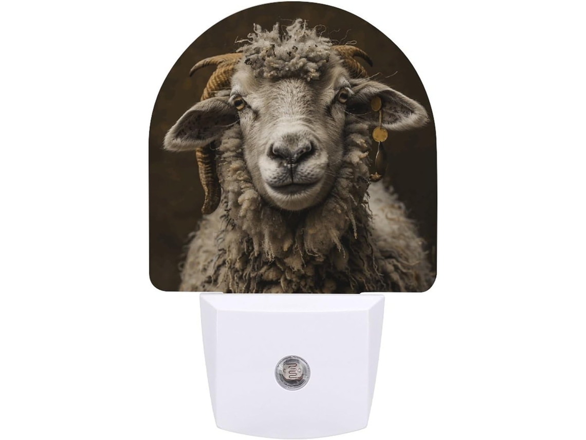 Luz Noturna Tomada com Design Cabeça Ovelha, Luz Noturna LED com Sensor de Luz, Luz Branca Suave