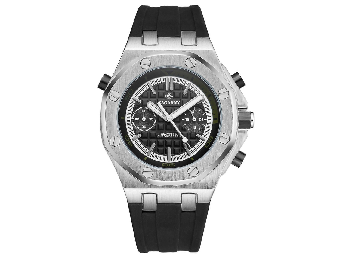 Relógio Cagarny 6861 Com Mostrador Poligonal Quadriculado, Movimento De Quartzo E Pulseira De Silicone.