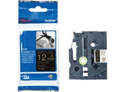 Fita Brother - Tzer334 - 12mm Dourada Sobre Preta - Fita Para Transferência Térmica, Fita Adesiva Brother Tzer334, 12 Mm, Dourada Sobre Preto,