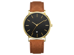 Reloj De Pulsera Analógico De Cuarzo Con Esfera Redonda Moda (cinturón Café Caja Dorada)