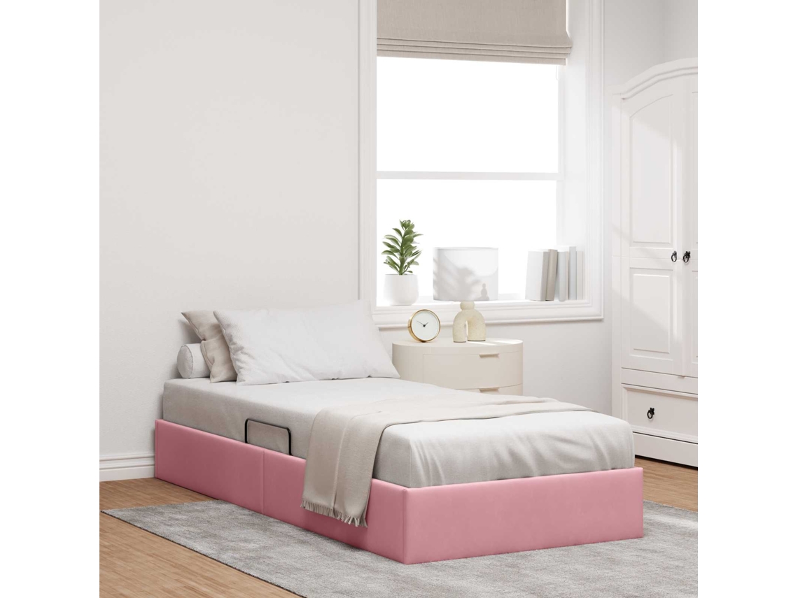 Vidaxl Estrutura De Cama Ottoman Rosa 90 X 190 Cm Veludo