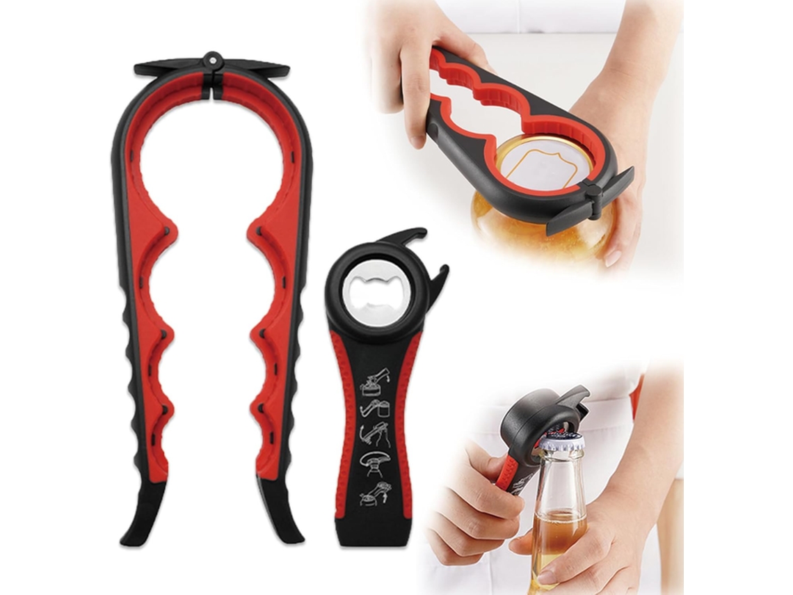 Conjunto 2 Abridores Multifunções - Abridor 10 Em 1 - Saca-rolhas - Abridor Cerveja - Pp/tpr/silicone/aço Inoxidável - Vermelho/preto