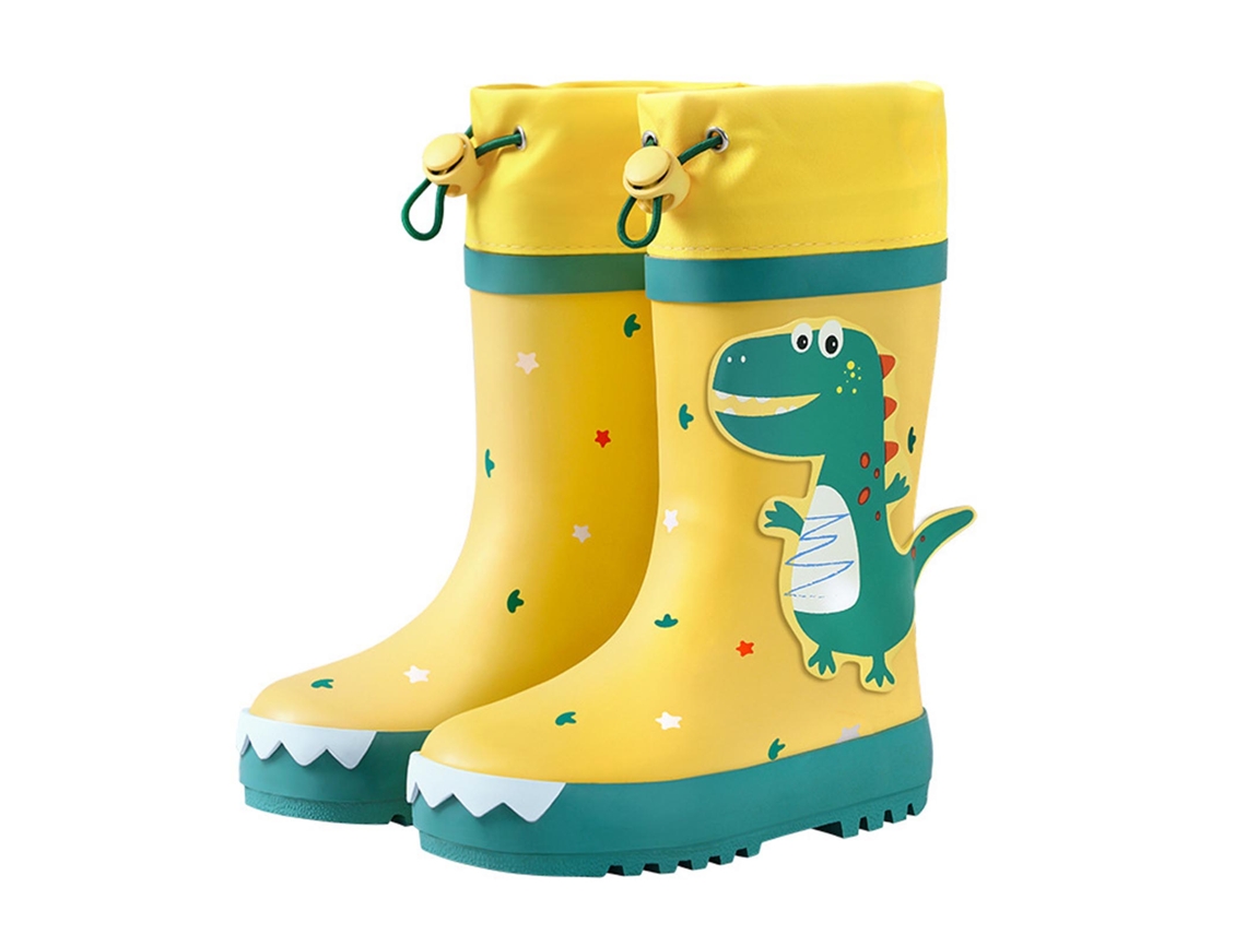 Botas De Chuva Infantis Antiderrapantes Dinossauro De Desenho Animado Borracha Impermeável Sapatos Altos De Chuva Para Meninos Meninas Amarelo E Verd