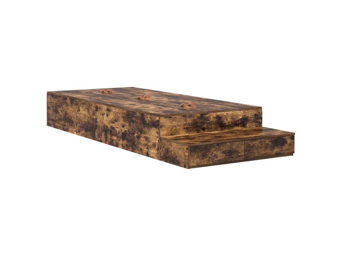 Cama De Solteiro | Camas Para Quarto | Estrado De Cama Com Arrumação Carvalho Defumado 90 Cm