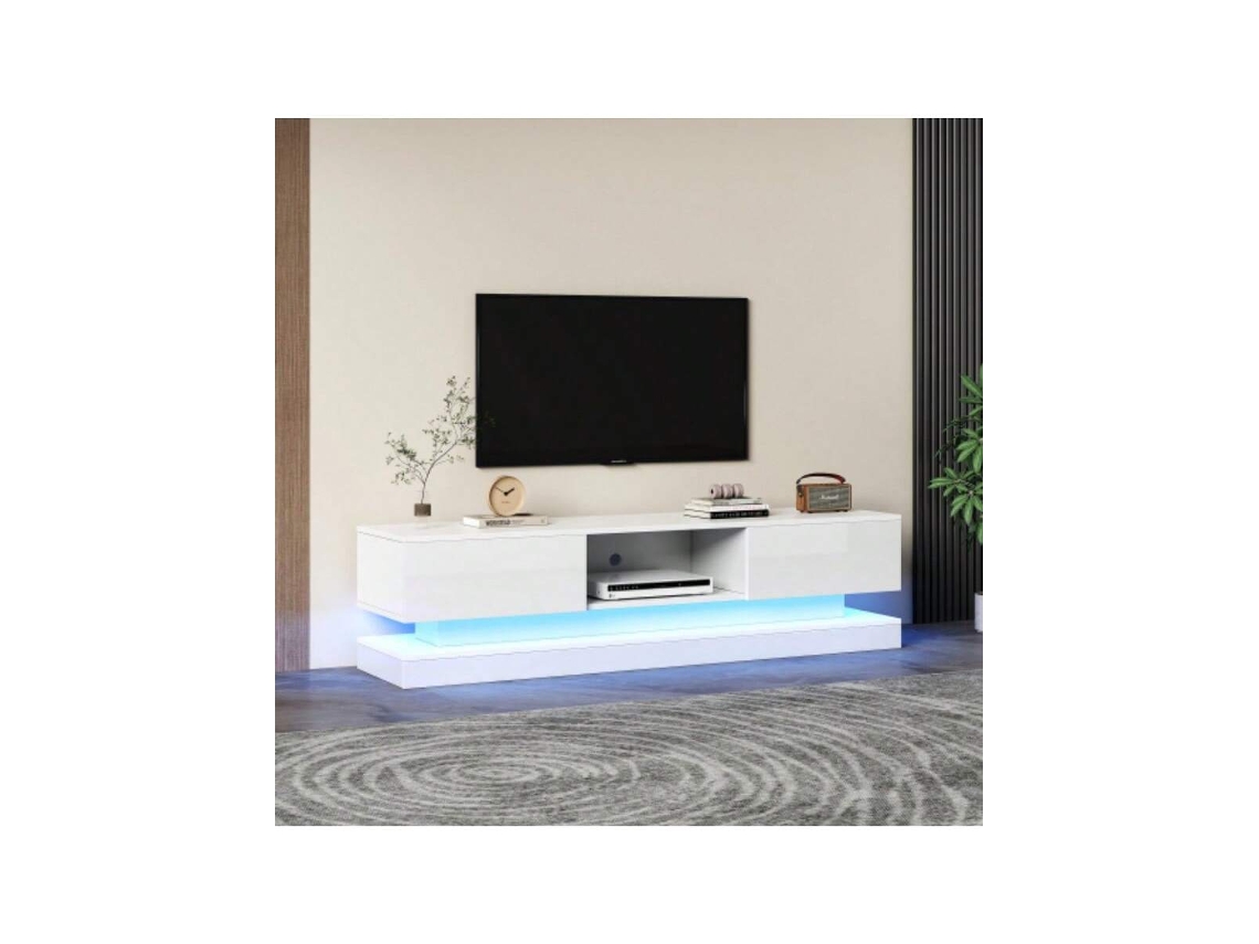 Suporte de TV LED Ehstmind branco brilhante com 2 gavetas, controle por aplicativo, design antiqueda, para TVs de 60 polegadas, 160 x 35 x 40,5 cm