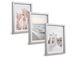 Composição De Quadrosplantas, Ondas, Vista Para O Mar, Casas Moldura Prateada Imagens Para Um Quarto Infantil Espelharte (3 Peças 20x30 Cm)