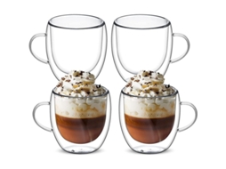 Conjunto de 4 copos de vidro duplo parede, caneca de café, com alça, isolado | S/MARCA