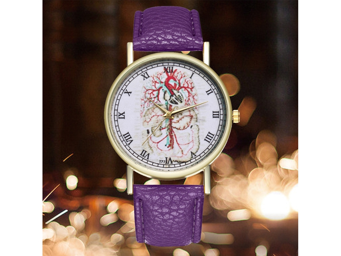 Relógio de quartzo unissex com pulseira de couro PU para casais e estudantes, roxo.