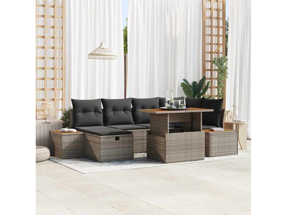 Vidaxl Conjunto De Sofá De Jardim 7 Pcs Cinzeto Vime Pe