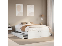 Vidaxl Cama Sem Colchão Com Gavetas 150x200 Cm Pinho Maciço Branco