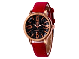 Reloj De Cuarzo Con Correa De Cuero Estilo Moderno Dial Redondo Rosa