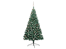 Vidaxl Meia Árvore Natal Artificial Pré-iluminada C/ Bolas Verde