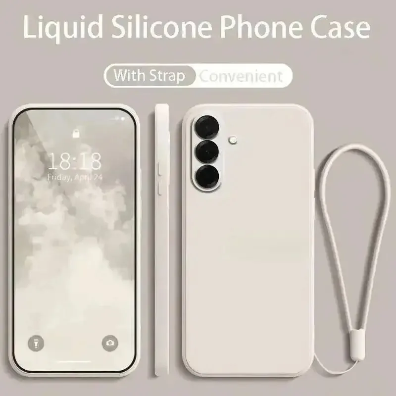 Capa De Silicone Líquido Para Celular Samsung (galaxy S26 Plus Branco) Com Alça De Pulso E Cordão.