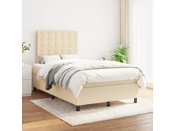 Cama Com Molas/colchão 120x200 Cm Tecido Cor Creme