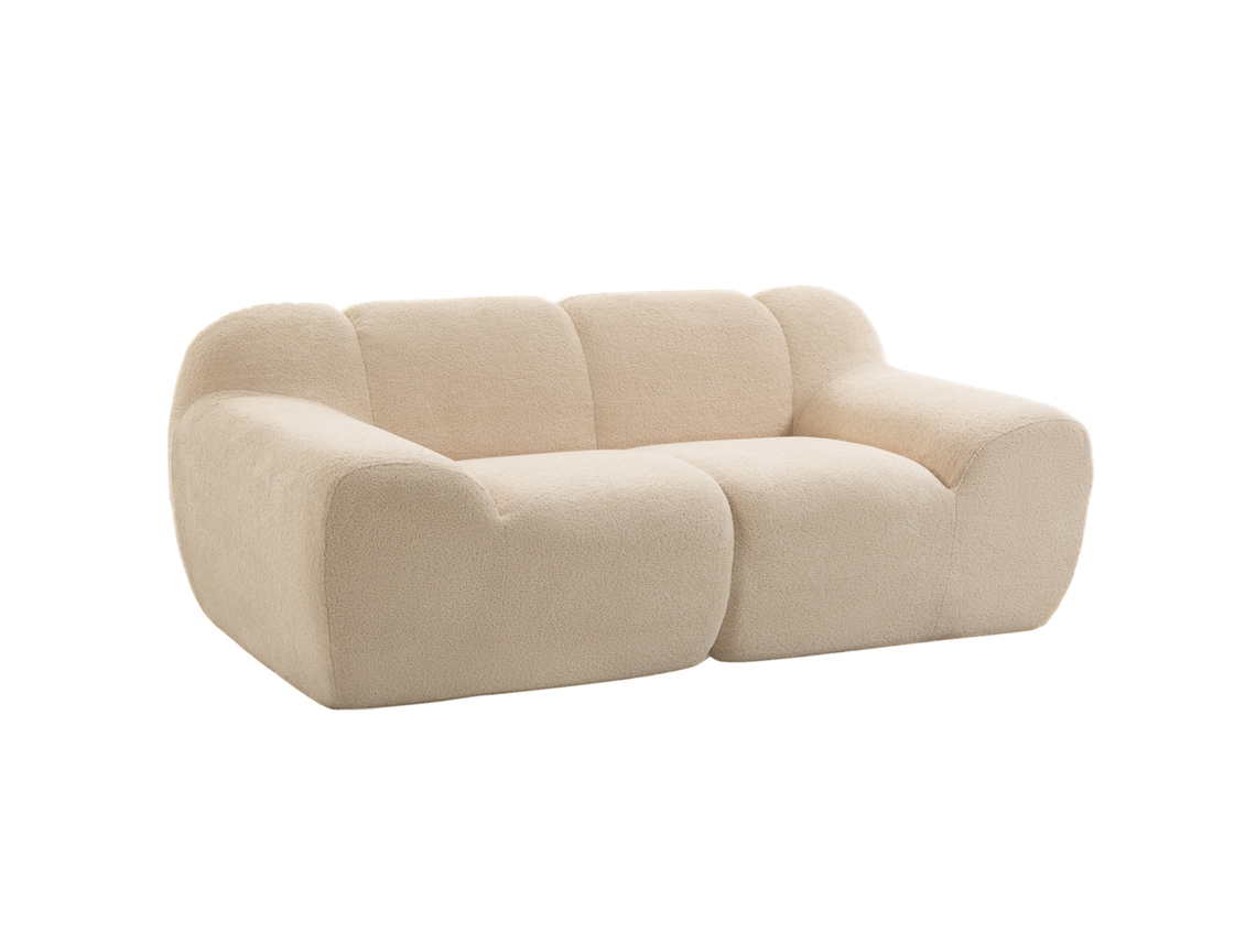 Sofá de 2 lugares Assento E com braços longos acolchoados, totalmente comprimido, bege, em chenille, para sala de estar, 174 cm.