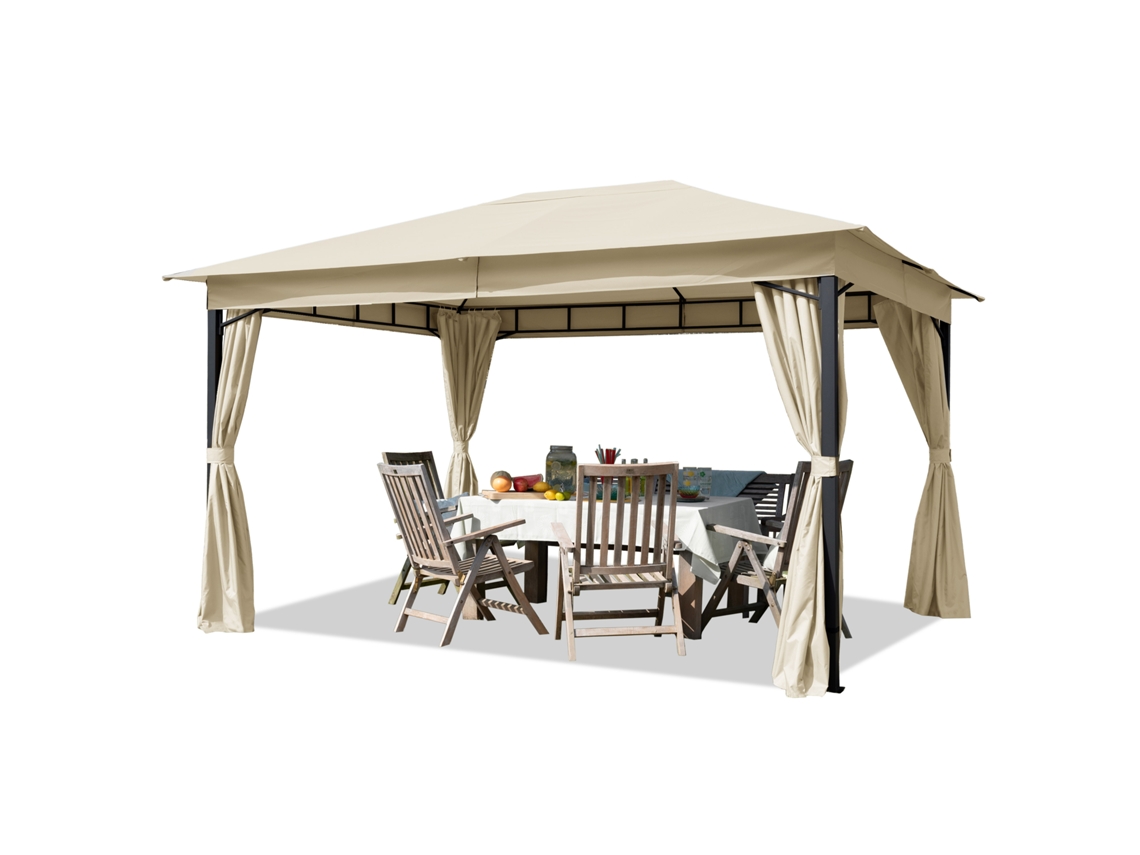 Gazebo De Jardim 3x4 M Aprox. 180 G/m² Lona Para Telhado, Pavilhão Com 4 Partes Laterais Em Champanhe Toolport