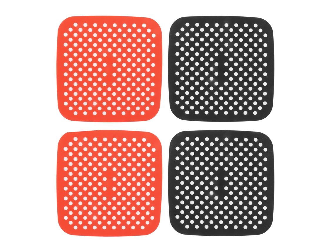 Tapetes reutilizáveis de silicone antiaderente para air fryer, laváveis, 18.5cm, vermelho e preto