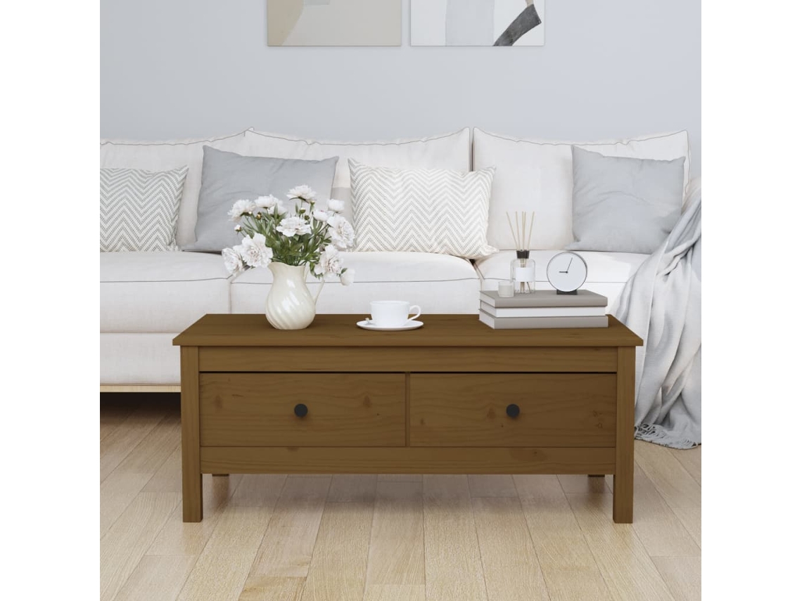 Vidaxl Mesa De Centro 100x50x40 Cm Pinho Maciço Castanho Mel