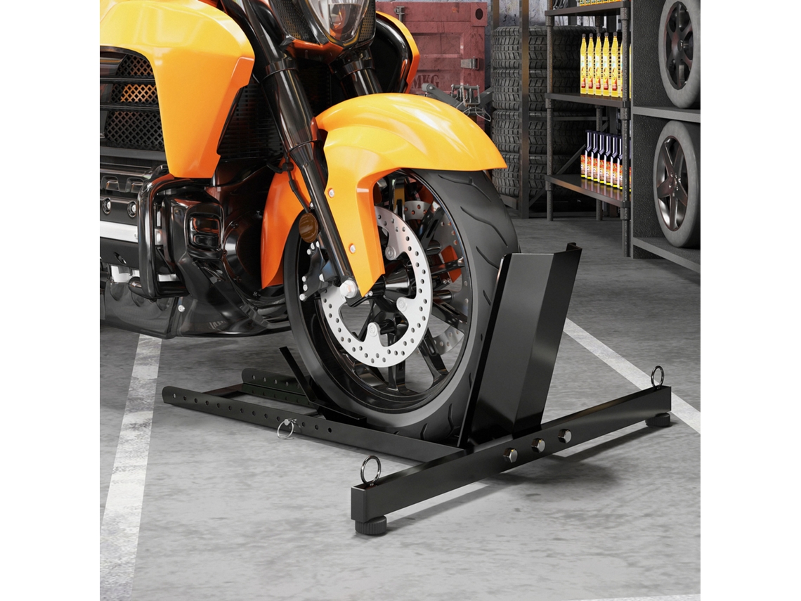 Cavalletto Bloccaruote Per Moto, Staffa Regolabile Su 14 Livelli Per Ruote Ø34-84 Cm, Nero