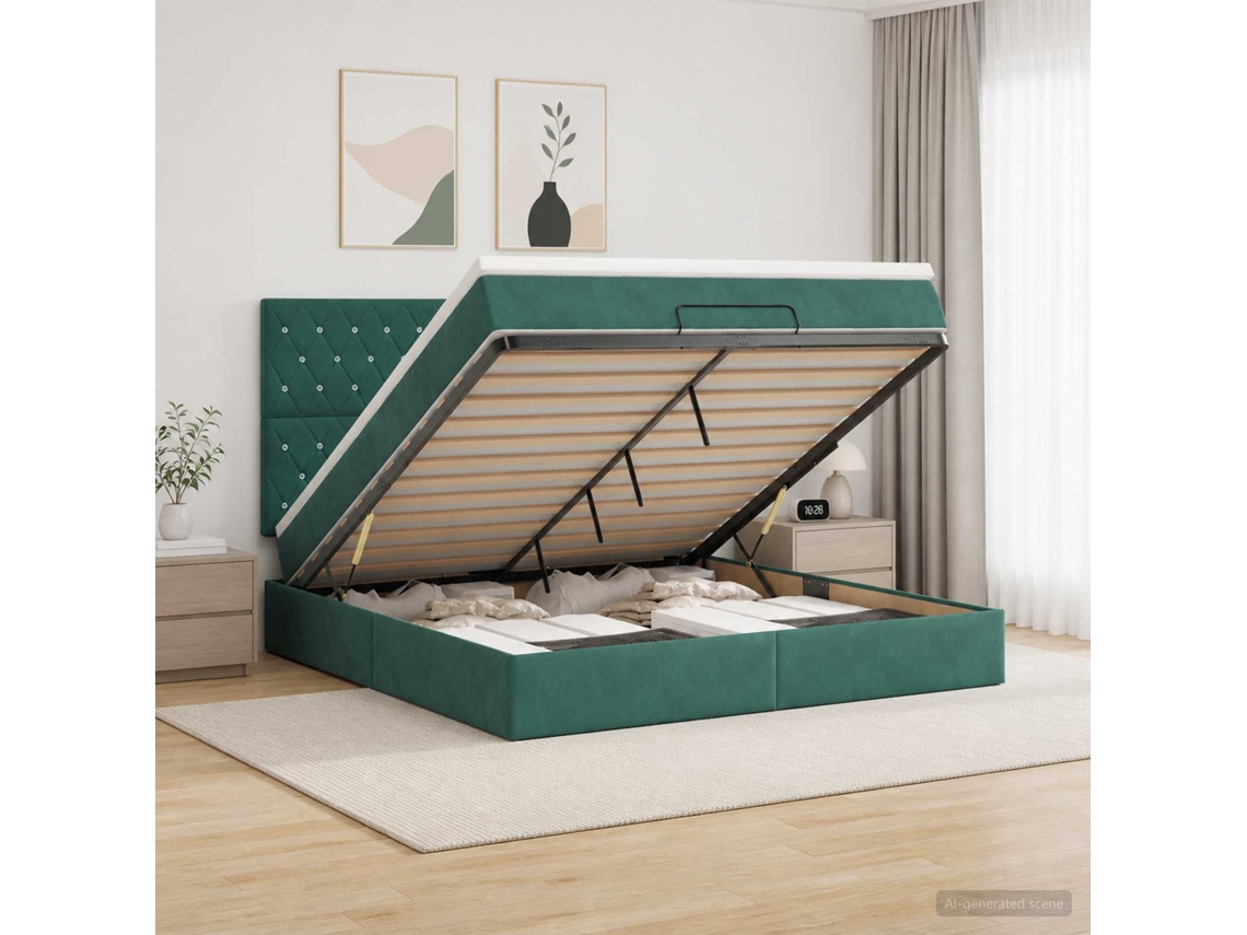 Vidaxl Cama Ottoman Com Colchão Verde-escuro 140 X 190 Cm Veludo