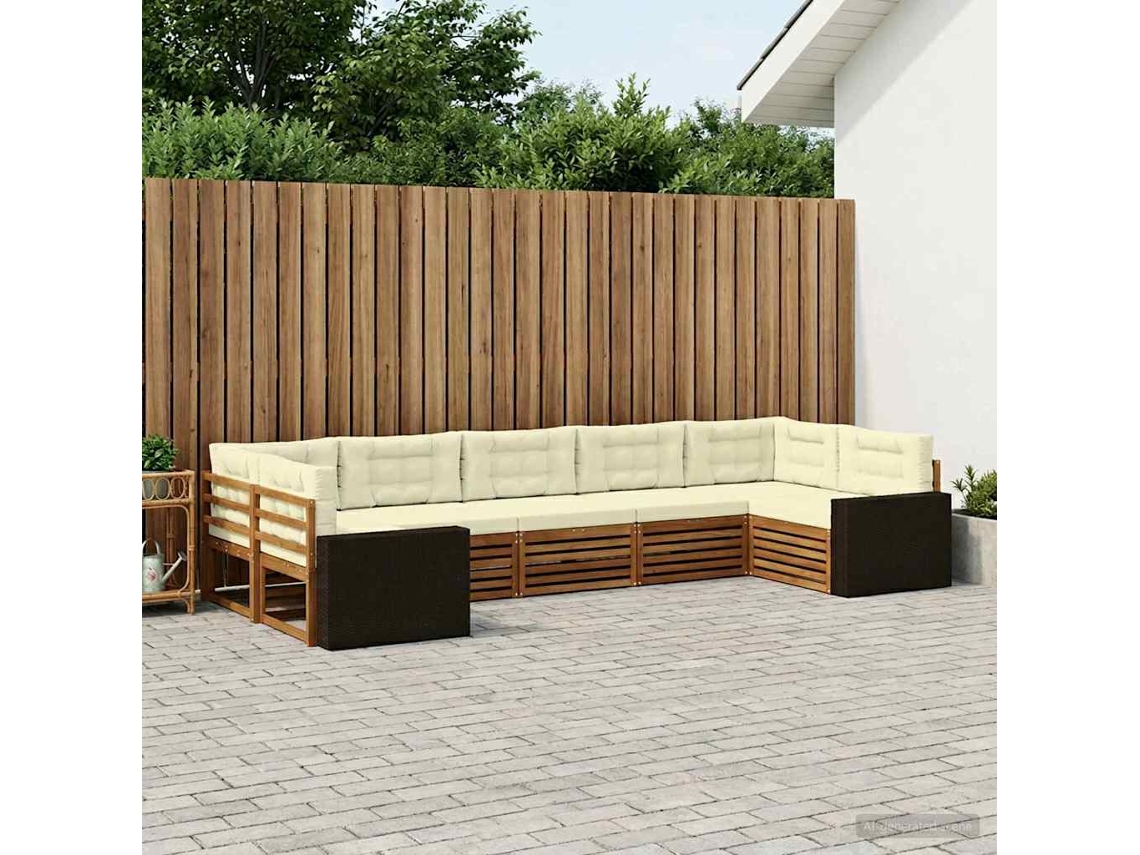 Vidaxl Conjunto De Sofás Para Exterior 7 Pcs Natural E Creme