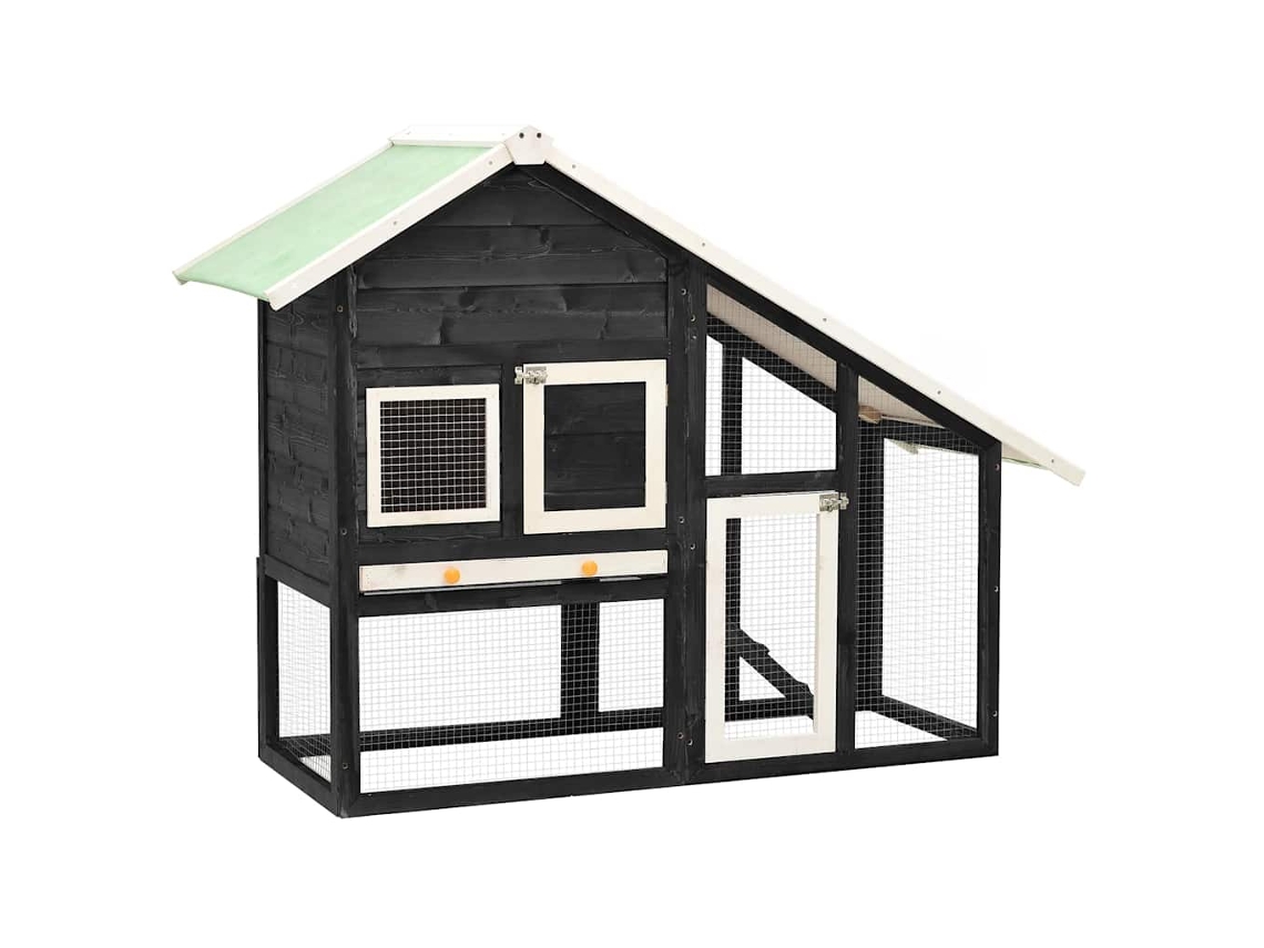 Vidaxl Coelheira 140x63x120 Cm Madeira Abeto Maciça Cinzento E Branco