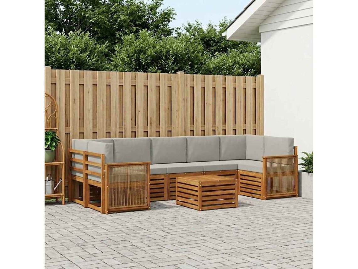 Vidaxl Conjunto De Sofás Para Exterior 8 Pcs Natural E Cinzento-claro