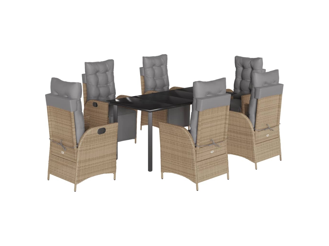 Conjunto de 7 Jantar para Jardim com Almofadões Vime Pe Bege Misturado MAISON EXCLUSIVE