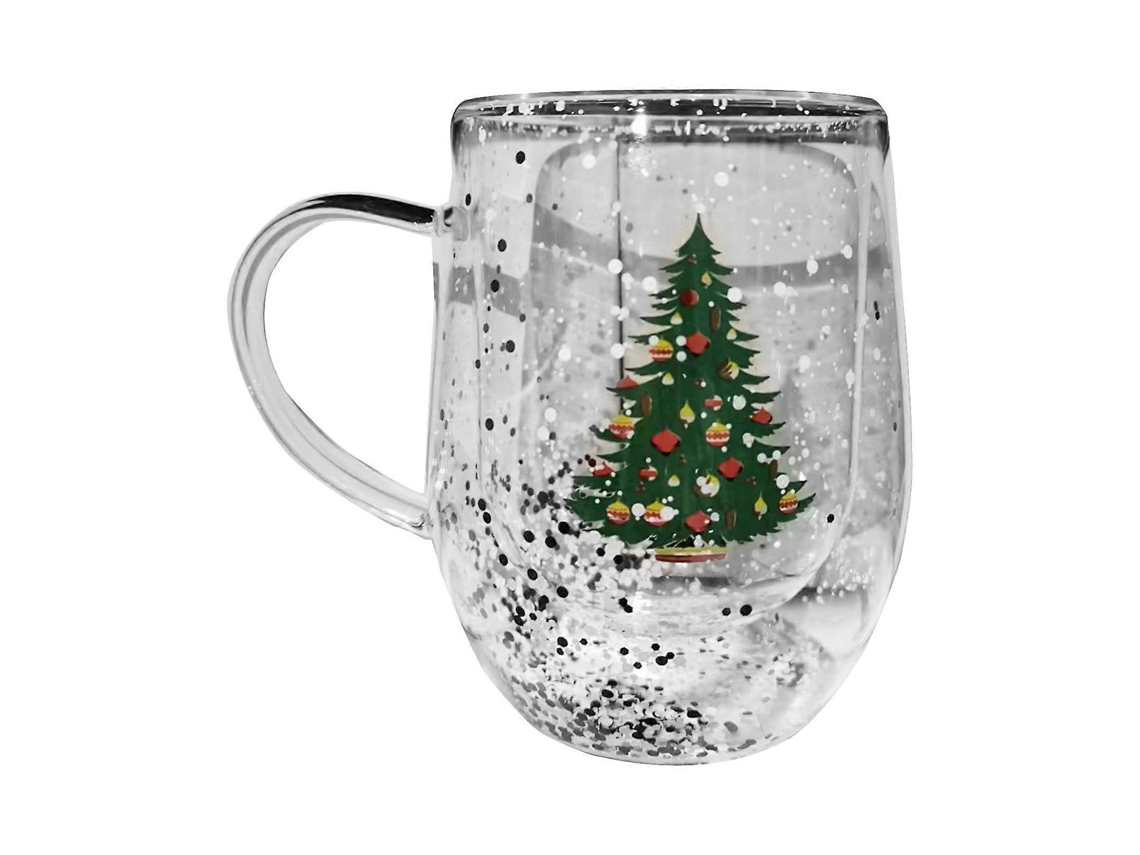 Caneca De Vidro Dupla Camada 300ml Copo Resistente Ao Calor Para Bebidas Quentes Com Padrão De Natal