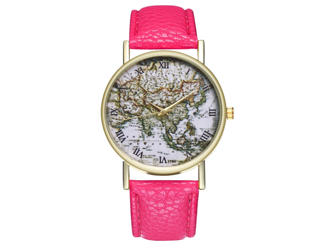 Relógio de casal de quartzo com pulseira de PU e numerais romanos (vermelho e rosa)