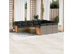 Vidaxl 11 Pcs Conjunto Sofás de Jardim C/ Almofadões Vime Pe Cinzento