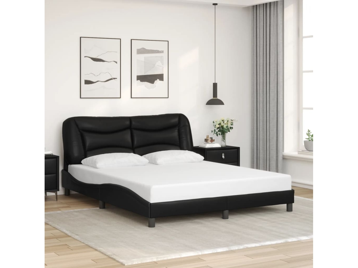 Estrutura Cama C/ Cabeceira 160x200 Cm Couro Artificial Preto