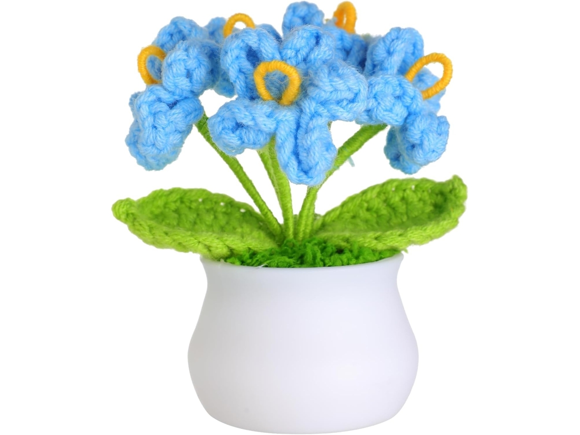 Flor Artificial de Crochê em Vaso, Mini Vaso de Flores Tricotado, para Casa, Mesa, Escritório AQUAFORGE
