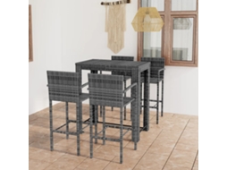 Vidaxl 5 Pcs Conj. De Bar Exterior C/ Apoio De Braços Vime Pe Cinzento