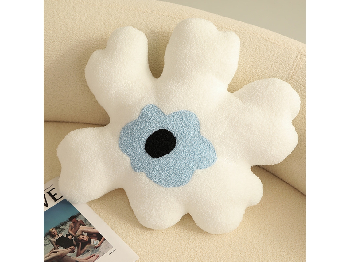 Almofada De Abraço Em Forma De Flor Com Espuma Macia E Densa Para Sofá Branco Azul