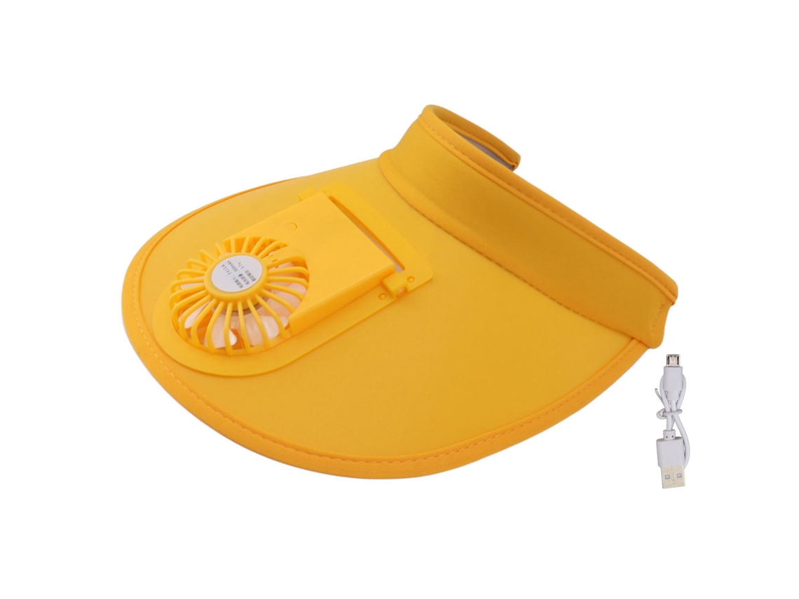 Chapéu com Ventilador para Mulheres e Crianças Protetor Solar USB Recarregável 3 Velocidades Amarelo