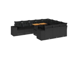 Conjunto de 10 Sofás Jardim com Almofadões Vime Pe/acácia Preto MAISON EXCLUSIVE (10 pcs)