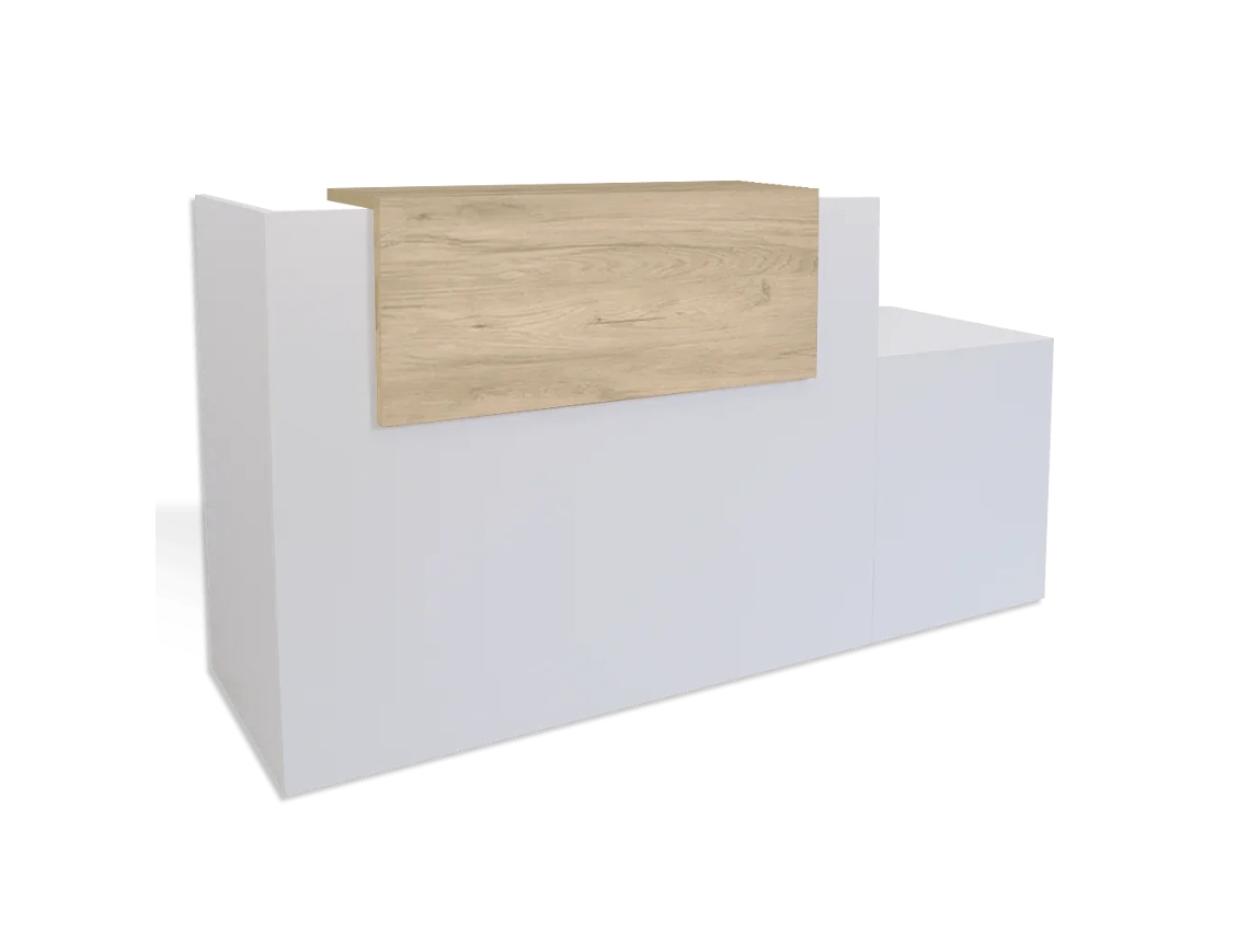 Balcão De Recepção Básico, 80 Cm, Adaptado Para Pessoas Com Mobilidade Reduzida. Esquerda. 117,5 X 200 X 65 Cm. Carvalho. Ofilike