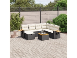 Vidaxl 8 Pcs Conjunto Sofás De Jardim Com Almofadões Vime Pe Preto