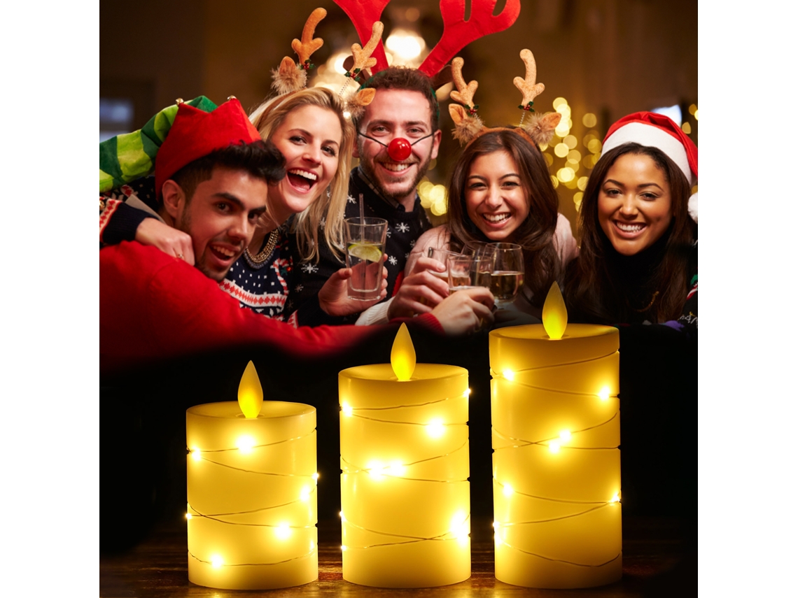 2026 3pcs Velas Sem Chama Piscantes com Kit de Luzes de Corda Torcida, Controlador, 5 Níveis de Brilho e Temporizador 2h 8h