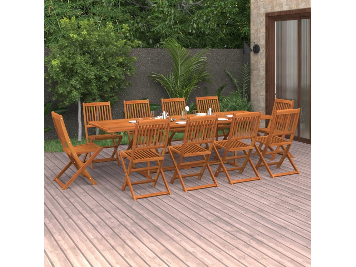 Vidaxl 11 Pcs Conjunto De Jantar Para Jardim 280x90x75cm Acácia Maciça