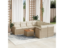 Vidaxl 9 Pcs Conjunto De Sofás P/ Jardim Com Almofadões Vime Pe Bege