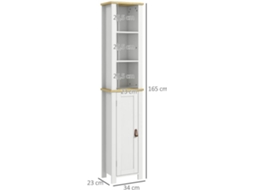 Coluna Casa de Banho Mdf e Melamina de Madeira Cor Branco e Madeira 34x23x165 cm Kleankin