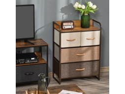 Cómoda Tecido com 4 Cestos Removíveis e Dobráveis Base Elevada Móvel Armazen. 58x29x78.5 Cm Multicor