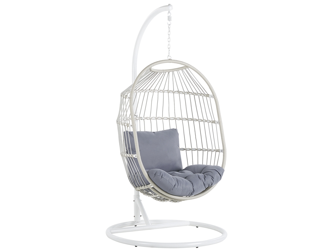 Silla Colgante Con Soporte Beliani Alba De Ratán Sintético Blanco 102x102x200