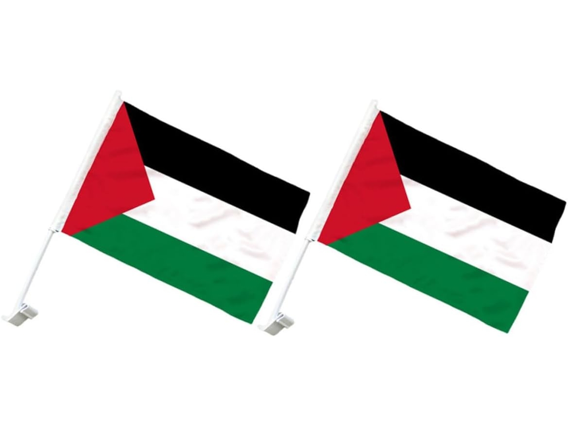 Bandeira Nacional da Palestina para Carro, 2 peças em poliéster e plástico.