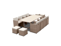 Conjunto De Jardim Com Mesa Em Tecido De Resina Com 12 Cadeirões, Bege E Bege
